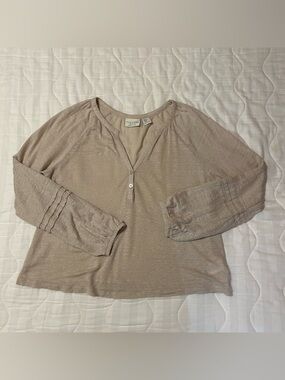 Calypso St Barth Linen Henley Top XL Beige Long Sleeve Minimalist Beach Coastal
